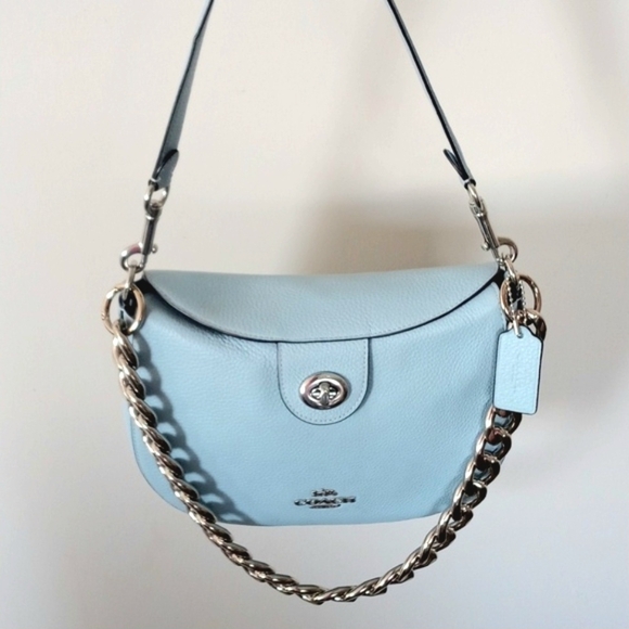 ๐Coach๐ - Waterfall Blue/Silver Ella Hobo Convertible Crossbody Bag - Picture 3 of 15